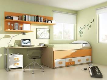 Dormitorio Juvenil 103 - Camas, escritorio y estantes juvenil