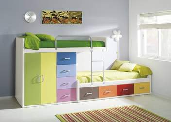 Dormitorio Juvenil 502 - Block de 2 camas con armario juvenil