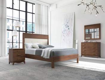 Dormitorio Matrimonio V3 - Composición dormitorio: Cama con cabezal y bañera de madera de 150 cm. y 2 mesitas de 3 cajones