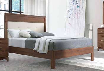 Cama Vega Tapizado - Cama juvenil o de matrimonio con cabecero tapizado y bañera de madera maciza