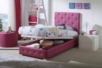 Cama abatible LD Raquel - Cama juvenil con canapé abatible tapizada en polipiel, tela o terciopelo,  disponible en varios colores.