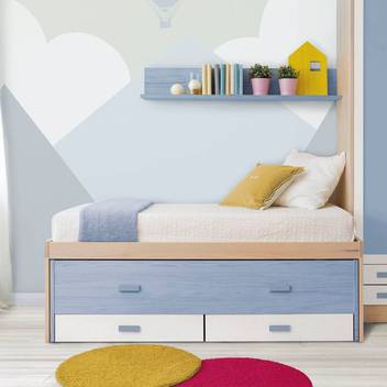 Cama Compacto Coral - Cama Compacto de madera maciza, con cama superior e inferior de 90 y dos cajones inferiores