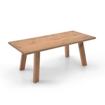 Mesa Enzo Patas Aspa - Mesa de comedor rectangular, con patas de madera maciza en semi aspa y tablero de madera maciza de 4 cm de grosor.