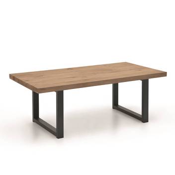 Mesa Centro Enzo - Mesa de centro rectangular, con patas metálicas color negro. Tablero de madera maciza o chapado en varios colores.