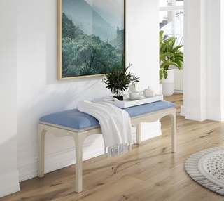 Banco Tapizado Vega - Banco vestidor de madera, con asiento tapizado en polipiel, tela o terciopelo. 2 medidas disponibles.