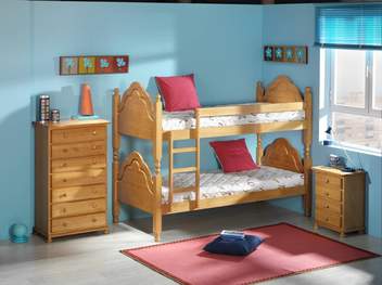 Litera Pino Florencia - Litera de madera de pino maciza, con escalera