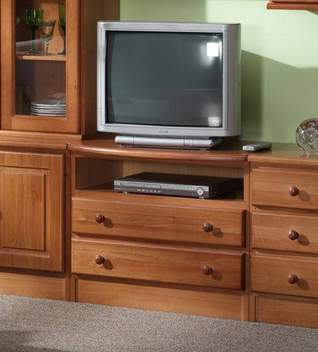 Módulo TV - Alba - Módulo de televisión de dos cajones, fabricado de madera de pino