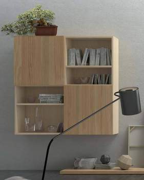 Módulo Vitrina salón 2 puertas - Módulo de salón para colgar o con base a suelo. 2 puertas y 2 estantes. En madera de pino macizo