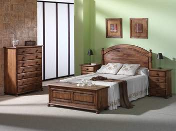 Dormitorio Pino 150 - Cama, mesitas, sifonier y arcón provenzal