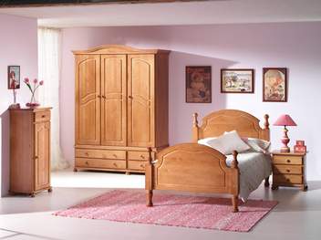 Dormitorio Pino 105 - Cama, mesita, armario y zapatero de pino