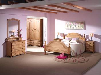 Dormitorio Pino de 150 - Cama, mesitas, comodín, joyero y espejo