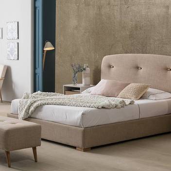 Cama Fija LD Bergen - Cama con bañera fija tapizada en polipiel, tela o terciopelo, para cama de 135, 150, 160 o 180 cm. Disponible en varios colores.