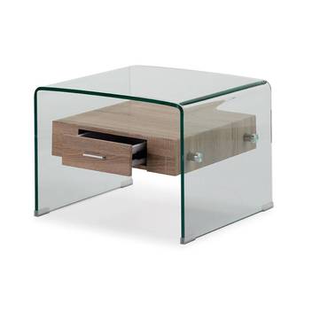 Mesita Noche LD M-608 - Mesita de noche de cristal, con cajón de madera.