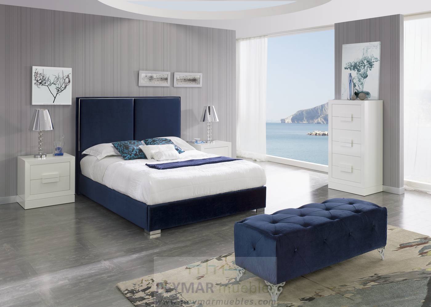 Cama Fija LD Andrea - Cama con bañera fija tapizada en polipiel, tela o terciopelo,  disponible en varios tamaños y colores.