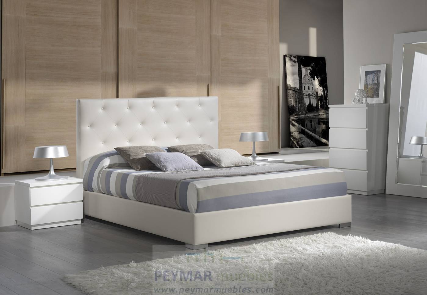 Cama Fija LD Ana - Cama con bañera fija tapizada en polipiel, tela o terciopelo,  disponible en varios tamaños y colores.