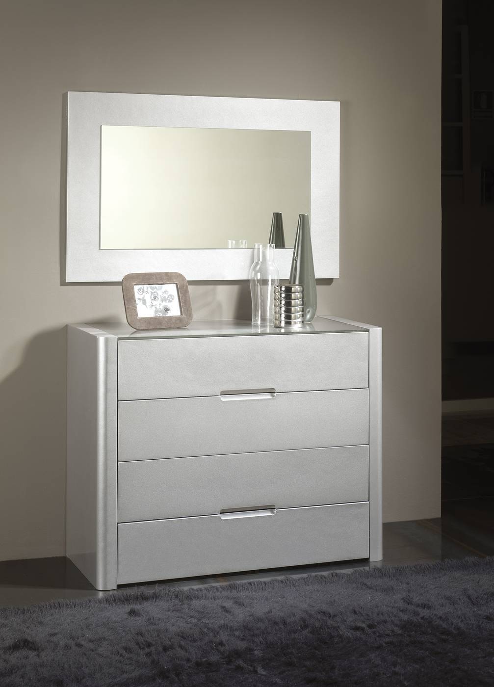 Espejo Plata LD E-96 - Espejo rectangular, con marco lacado en color plata brillo