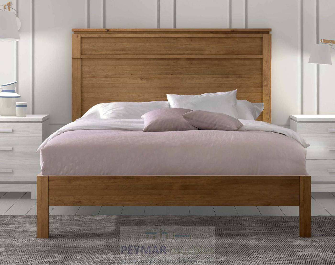 Cama Vega Plafón - Cama juvenil o de matrimonio con cabecero y bañera de madera maciza