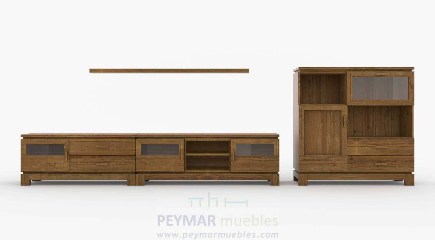 Módulo bajo 120 1Pta./2Cj. - Módulo bajo de salón 120 cm. en madera de pino macizo con 2 cajones y 1 puerta