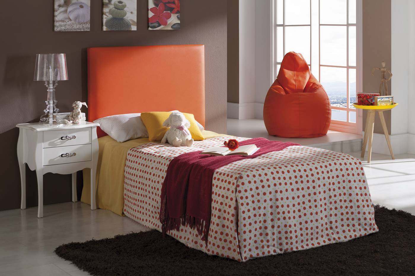 Pouf Pera Naranja LD - Pouf pera para habitación juvenil, tapizado en polipiel de alta calidad color naranja