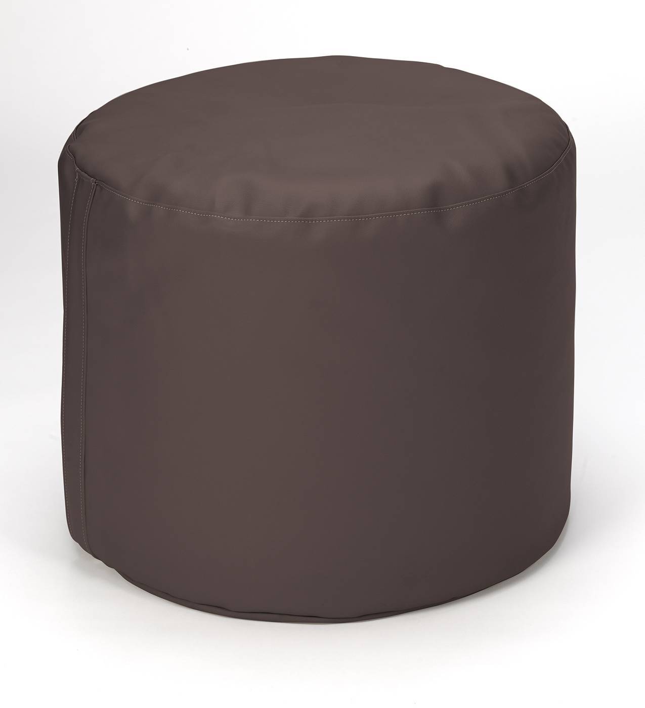 Pouf redondo para dormitorio, tapizado en polipiel de alta calidad color chocolate