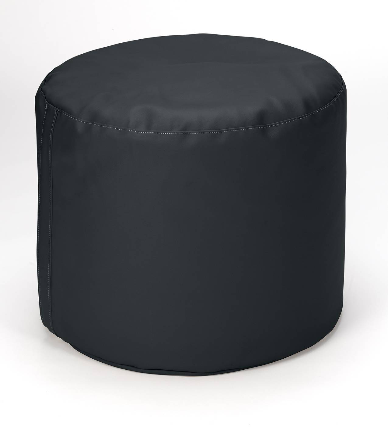 Pouf redondo para dormitorio, tapizado en polipiel de alta calidad color negro