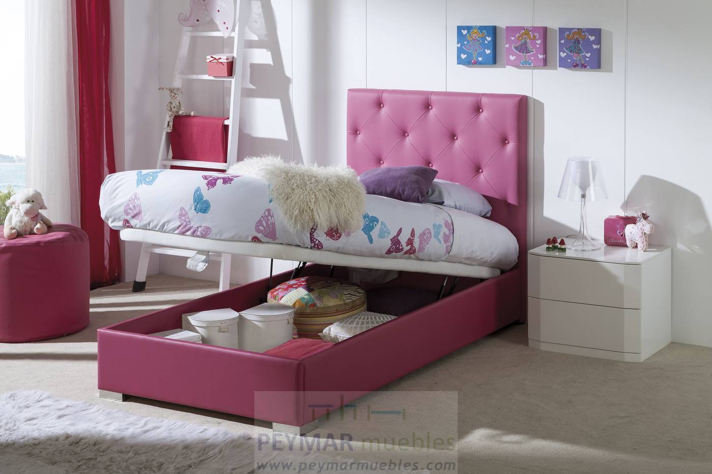 Cama abatible LD Raquel - Cama juvenil con canapé abatible tapizada en polipiel, tela o terciopelo,  disponible en varios colores.