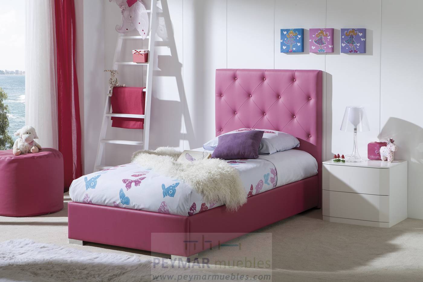 Cama abatible LD Raquel - Cama juvenil con canapé abatible tapizada en polipiel, tela o terciopelo,  disponible en varios colores.