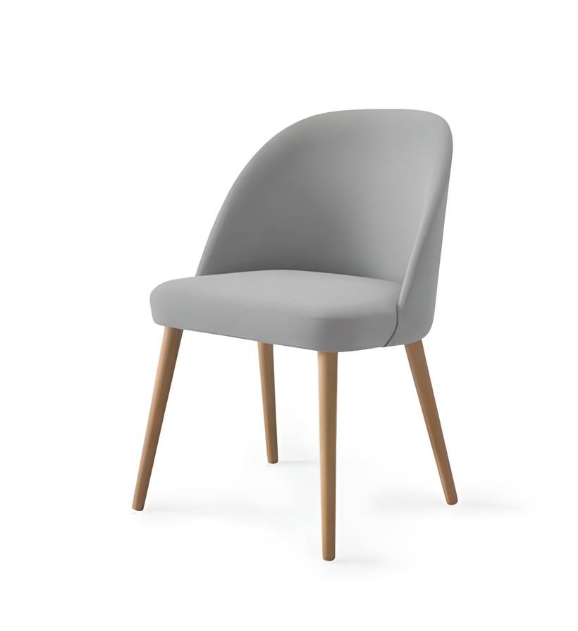 Butaca/silla de comedor M-200, de madera de pino o de haya, con asiento y respaldo tapizado en varias telas.