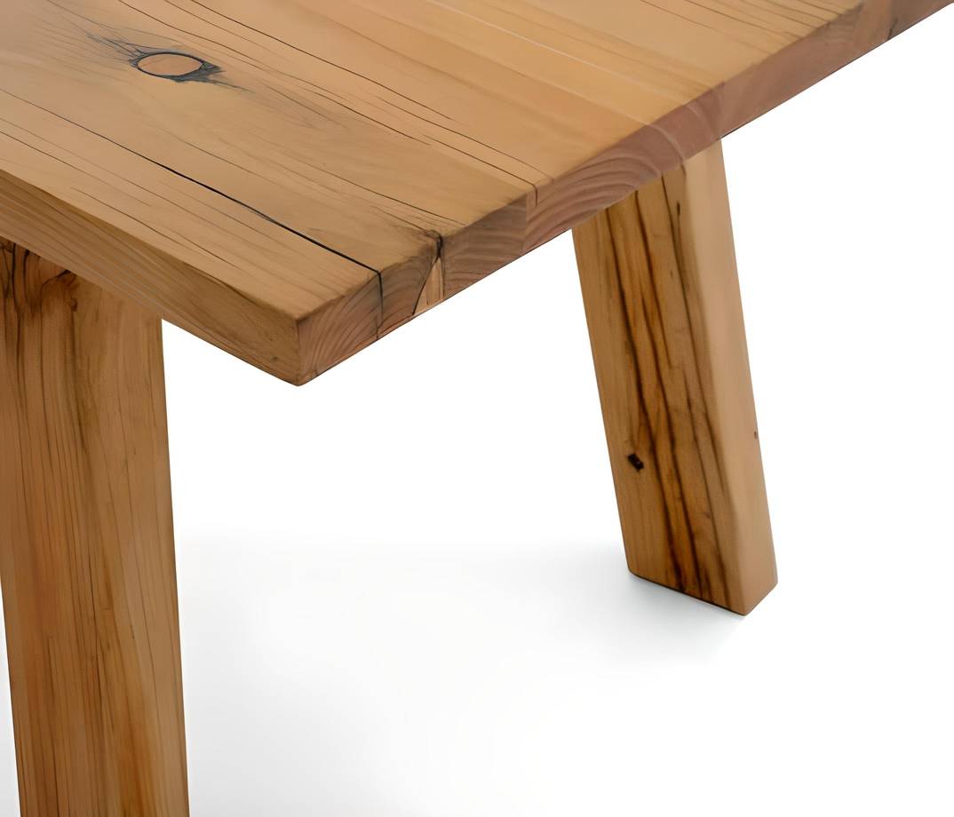 Mesa Enzo Patas Aspa - Mesa de comedor rectangular, con patas de madera maciza en semi aspa y tablero de madera maciza de 4 cm de grosor.