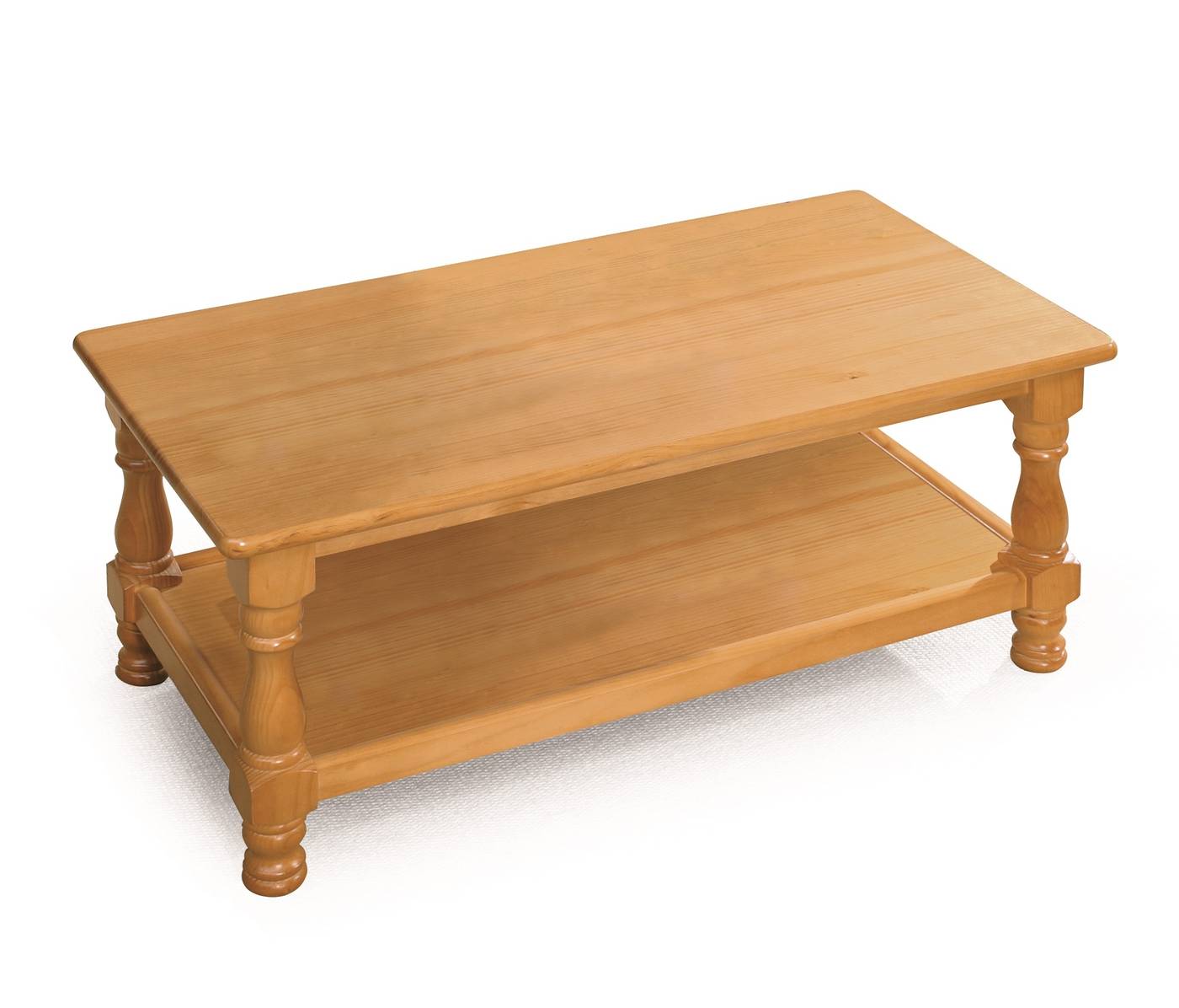 Mesa de centro rectangular de madera de pino, con revistero y tapa de madera. Disponible en varios colores.