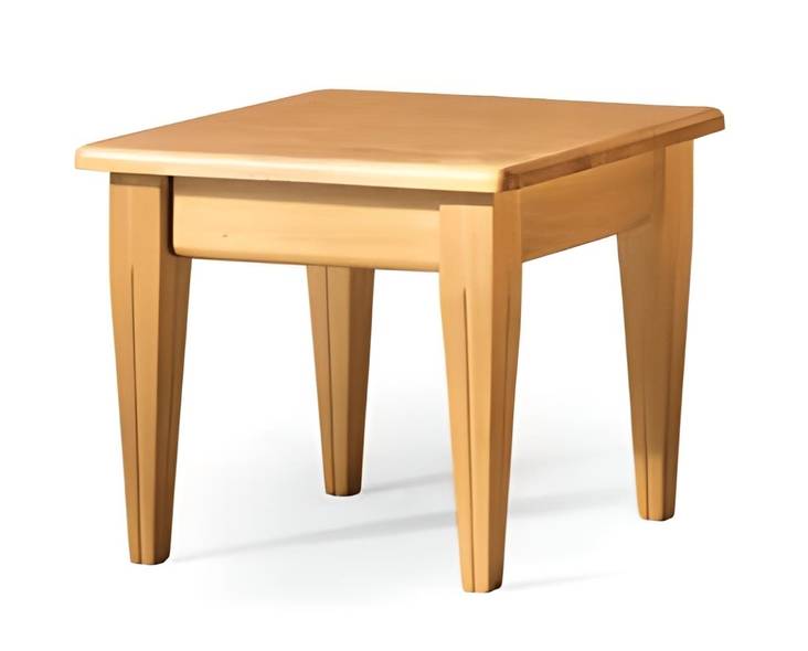 Mesa de rincón cuadrada con cajón y tapa de madera. Fabricada de madera de pino maciza en varios colores.