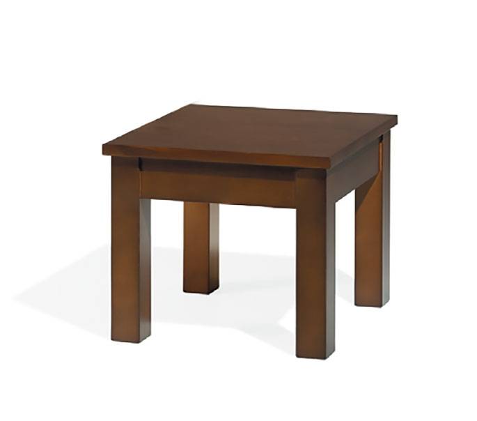Mesa de rincón cuadrada, con patas rectas. Fabricada de madera de pino maciza en varios colores.