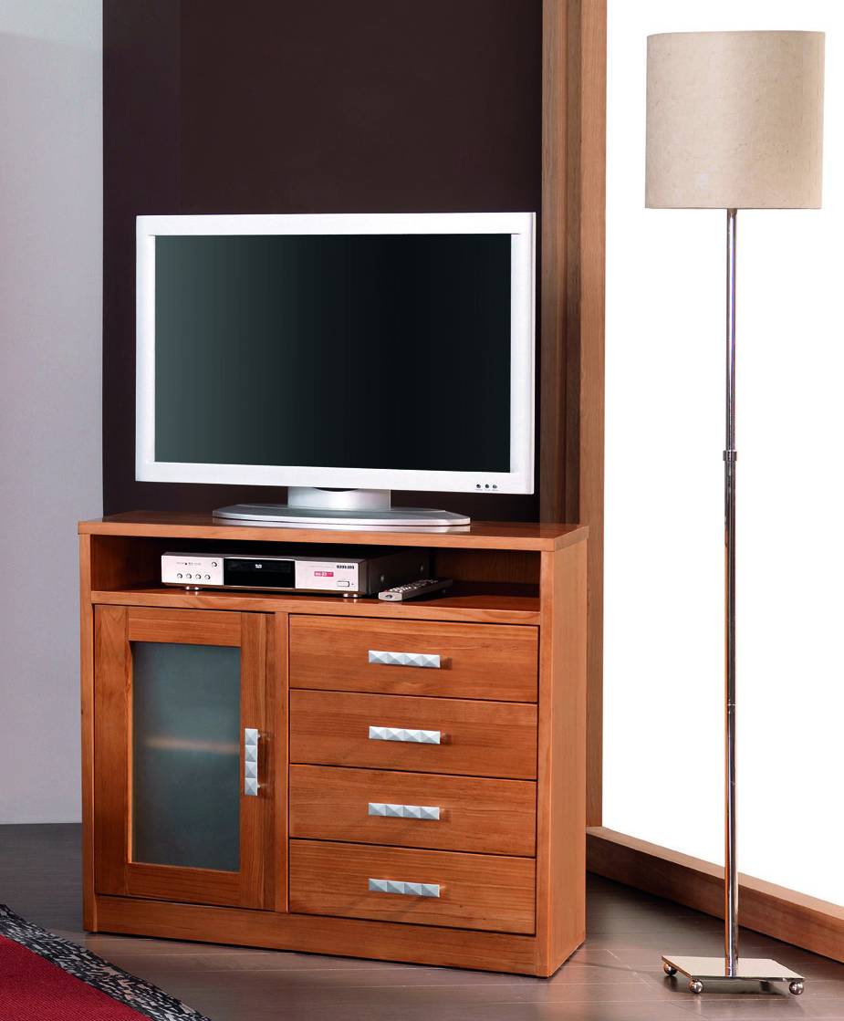 Mueble TV 1 Puerta + 4 Cajones - Módulo de TV de 1 puerta de cristal + 4 cajones + 1 hueco