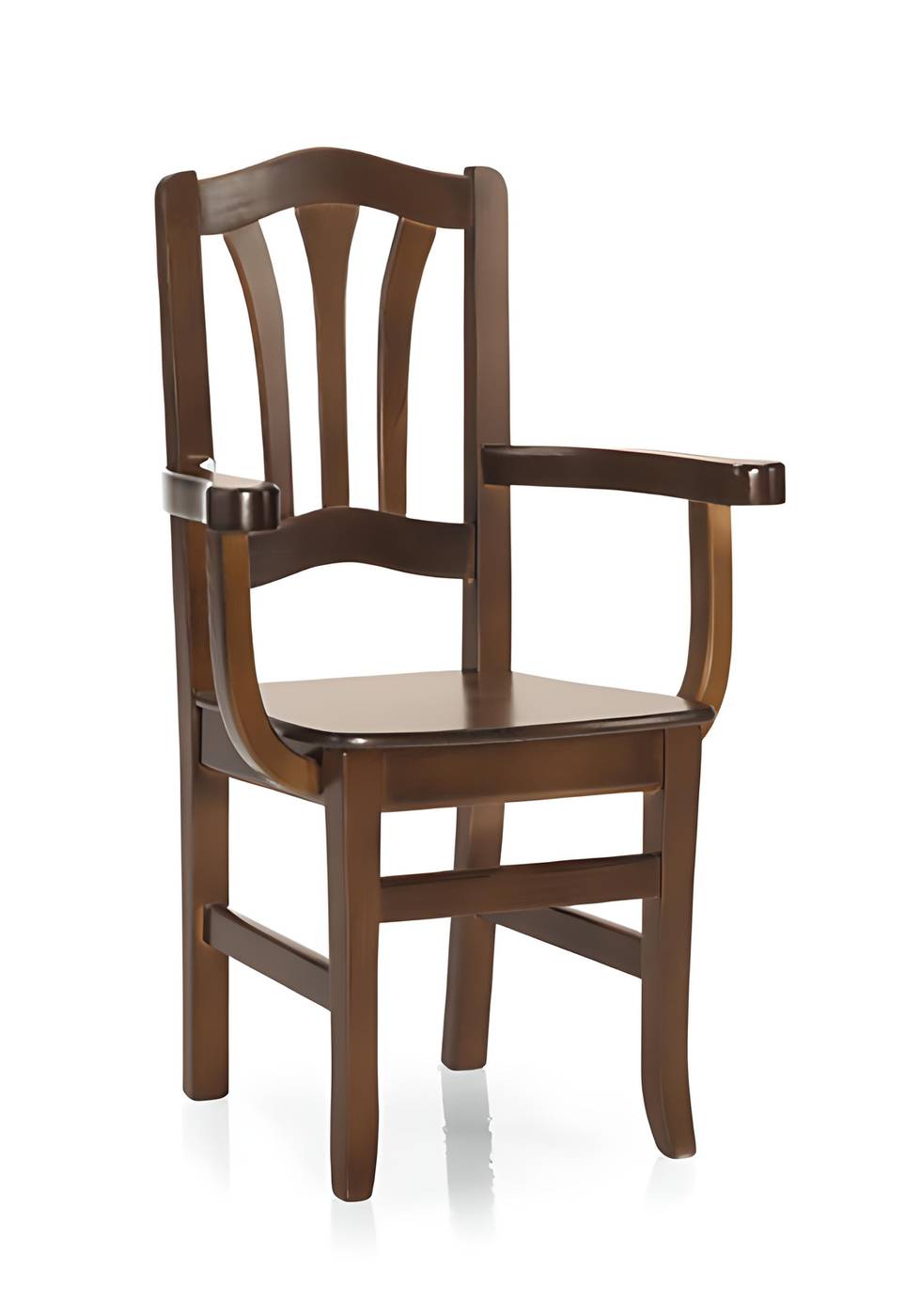 Sillón de comedor con brazos, de madera de pino maciza con asiento de madera, de anea o tapizado. Disponible en varios colores.