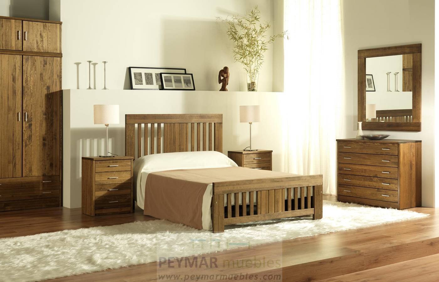 Cama Coral NB - Cabecero, largeros y piecero de madera maciza, disponibles en varias medidas y colores de madera