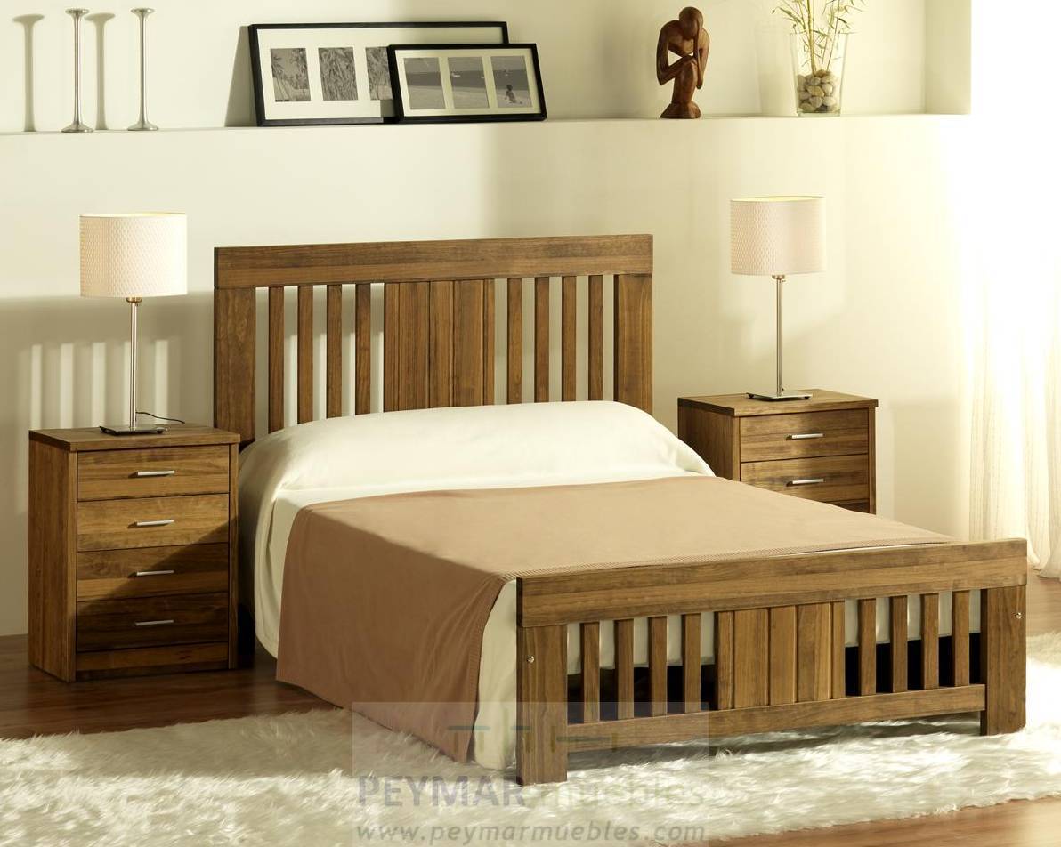 Cama Coral NB - Cabecero, largeros y piecero de madera maciza, disponibles en varias medidas y colores de madera