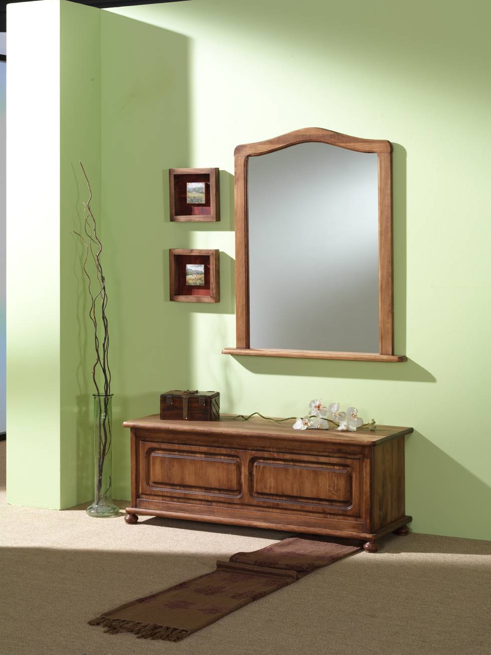Espejo con marco de madera de pino polivalente: para cómoda, taquillón, escritorio, etc.