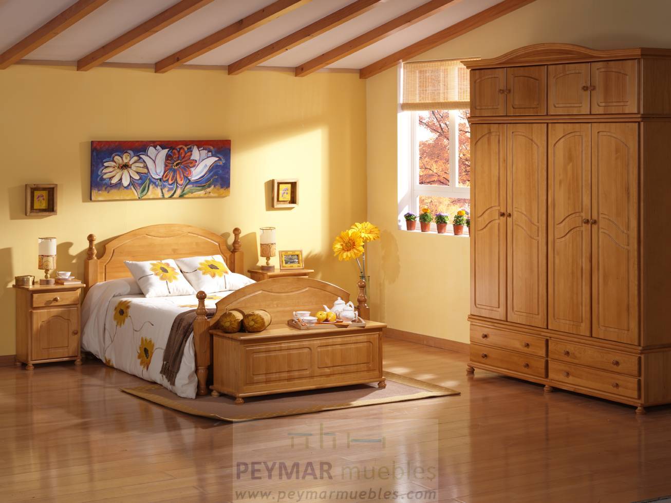 Armario 4 Puertas Provenzal - Armario ropero de 4 puertas y 4 cajones, de madera de pino maciza