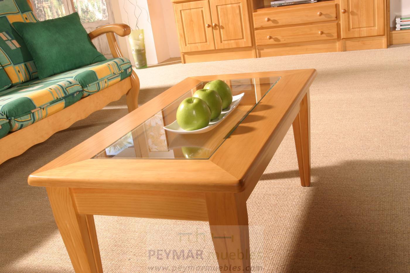 Mesa Centro c/Cajón - Mesa de centro rectangular con cajón y tapa de cristal