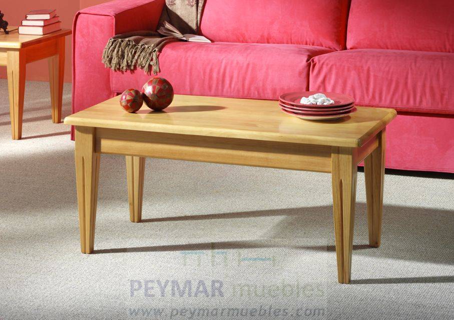 Mesa de centro rectangular con cajón y tapa de madera