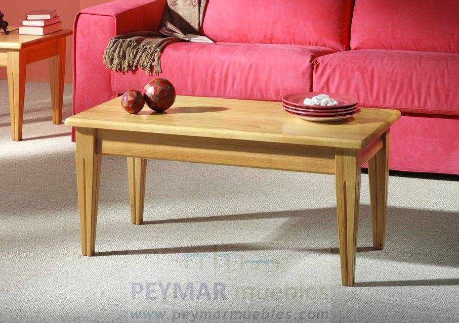 Mesa Centro 3 Tapa Madera - Mesa de centro rectangular con cajón y tapa de madera. Fabricada de madera de pino maciza en varios colores.