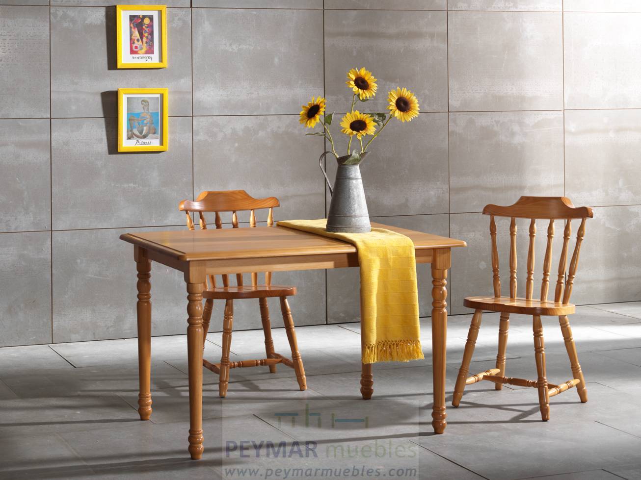 Silla de comedor M-630, de madera de pino maciza con asiento de madera