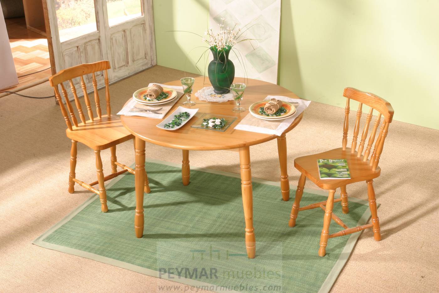 Silla de comedor M-101, de madera de pino maciza con asiento de madera