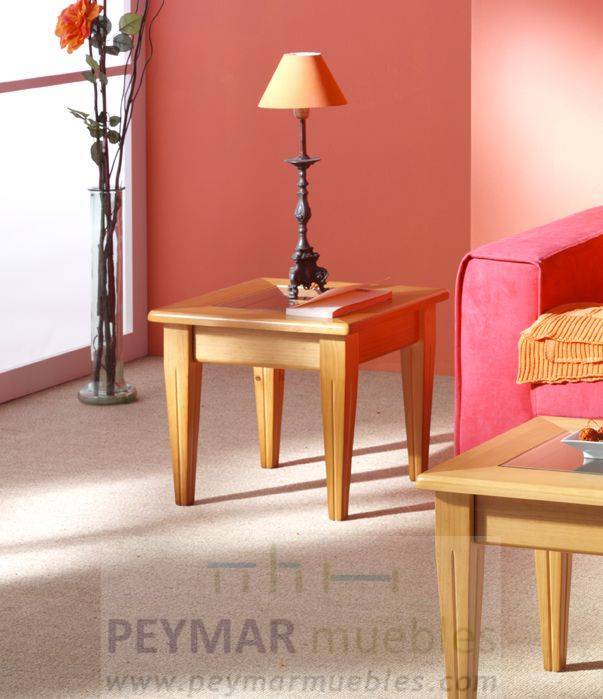 Mesa de rincón cuadrada con cajón y tapa de cristal, de madera de pino