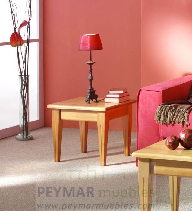 Mesa de rincón cuadrada con cajón, de madera de pino