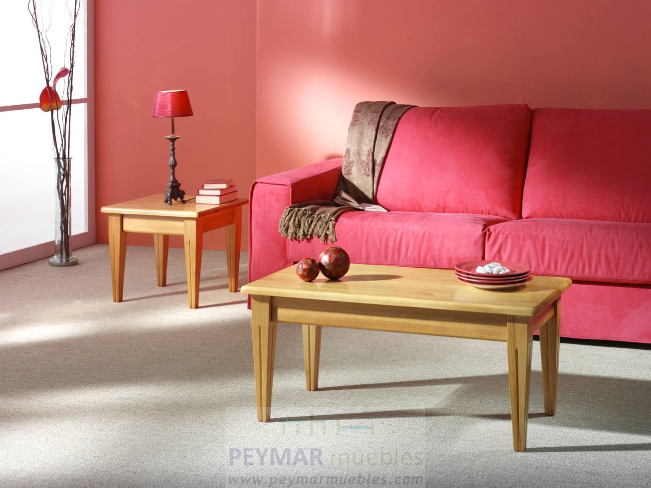 Mesa Centro con Cajón - Mesa de centro rectangular con cajón y tapa de madera