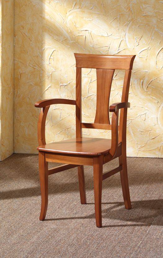 Sillón de comedor c/brazos, de madera de pino maciza con asiento de madera o tapizado