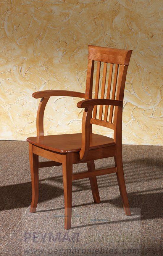 Sillón de comedor con brazos, de madera de pino maciza con asiento de madera o tapizado