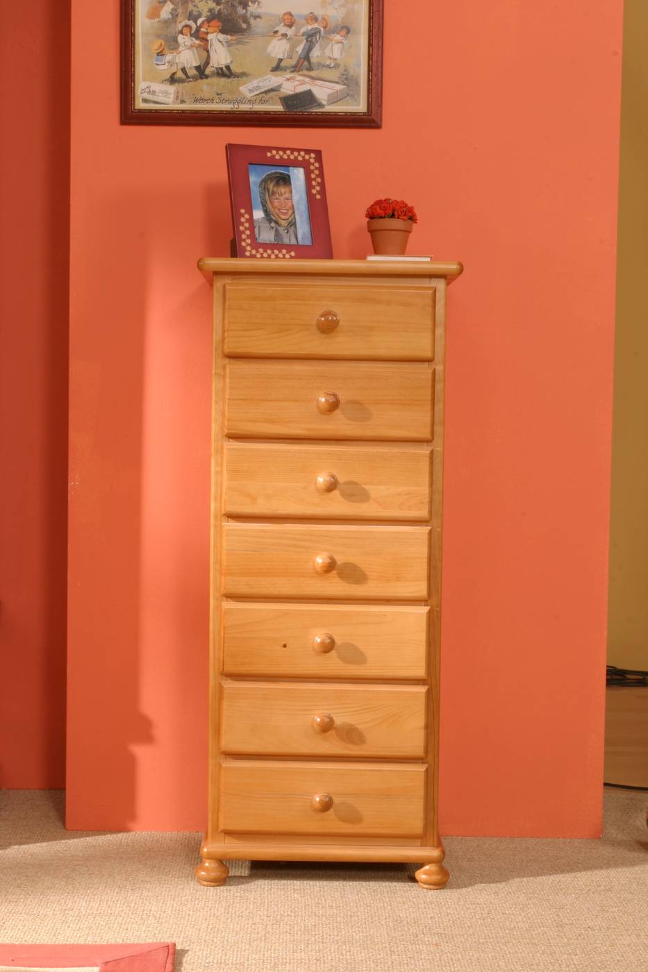 Sifonier 7 cajones para dormitorio juvenil o matrimonio, de madera de pino maciza, pintado en una amplia gama de colores