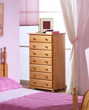 Xinfonier Pino 70 cm. - Sifonier de 7 cajones para dormitorio juvenil o matrimonio, de madera de pino maciza, pintado en una amplia gama de colores.